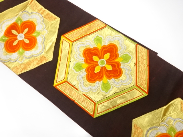 JAPANESE KIMONO / ANTIQUE FUKURO OBI / SILK / WOVEN KIKKO WITH FLOWER